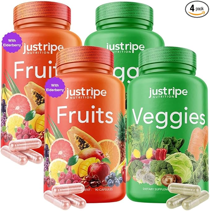 Fruits and Veggies Supplement - 90 Fruit and 90 Veggies Capsules (2 Pack) - 100% Whole Natural Superfood - Filled with Vitamins and Minerals - Supports Energy Levels - Made
