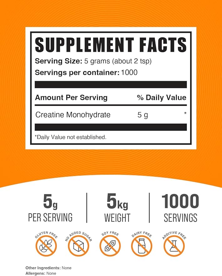 BulkSupplements.com Creatine Monohydrate Powder - Creatine Supplements, Micronized Creatine Monohydrate - 5g (5000mg) of Creatine Powder per Serving, Unflavored & Gluten Free, 5kg (11 lbs)