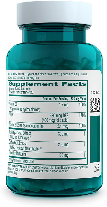 NEURIVA Ultra Decaffeinated Clinically Tested Nootropic Brain Supplement for Mental Alertness, Memory, Focus & Concentration, Cognivive, Neurofactor, Phosphatidylserine, Vitamins B6 B12, 60 Capsules