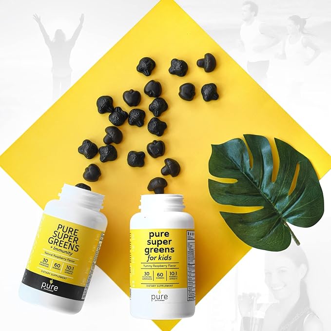 Super Greens Multivitamin Gummies for Men & Women - Adult Immune Support Gummies - 30 Superfoods Vegan Supplements - Natural Raspberry Flavor (60 Count)