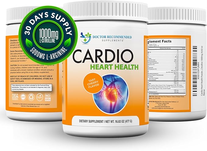 DOCTOR RECOMMENDED SUPPLEMENTS Cardio Heart Health Powder – L-Arginine Supplement 5000mg & L-Citrulline 1000mg, (Pack of 2-16.82 oz / 33.64 oz)