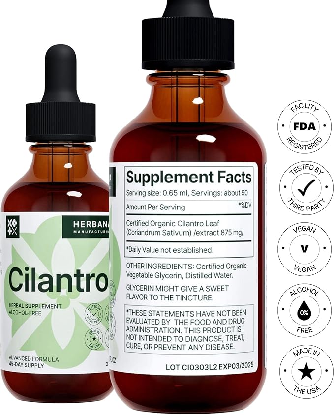 Cilantro Leaf 2 fl oz Liquid Extract - Organic Coriandrum Sativum Drops for Body Cleansing & Detox - Natural Calming Herbal Tincture Supplement for Nervous System - High Potency - 45-Day Supply