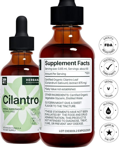 Cilantro Leaf 2 fl oz Liquid Extract - Organic Coriandrum Sativum Drops for Body Cleansing & Detox - Natural Calming Herbal Tincture Supplement for Nervous System - High Potency - 45-Day Supply