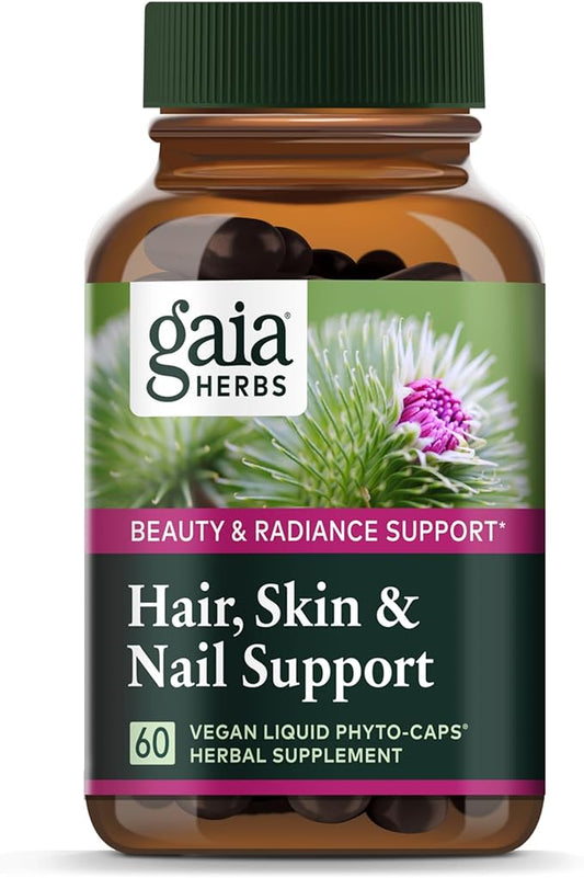 Gaia Herbs Hair, Skin & Nail Support - Helps Promote Healthy Skin, Hair Growth & Nail Growth - with Horsetail, Alfalfa, Burdock, Gotu Kola & Nettle - 60 Vegan Liquid Phyto-Capsules (15-Day Supply)