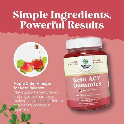 Extra Strength Keto ACV Gummies - Vegan Keto Apple Cider Vinegar Gummies Sugar Free and Delicious for Slimming Cleanse and Detox Goals - Non GMO Apple Cider Vinegar Gummies with The Mother (2 Months)
