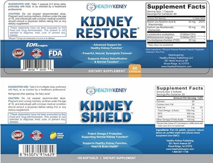 Kidney Restore & Kidney Shield 2-Pack Bundle for Kidney Cleanse, Support Kidney Function, Renal Health and More