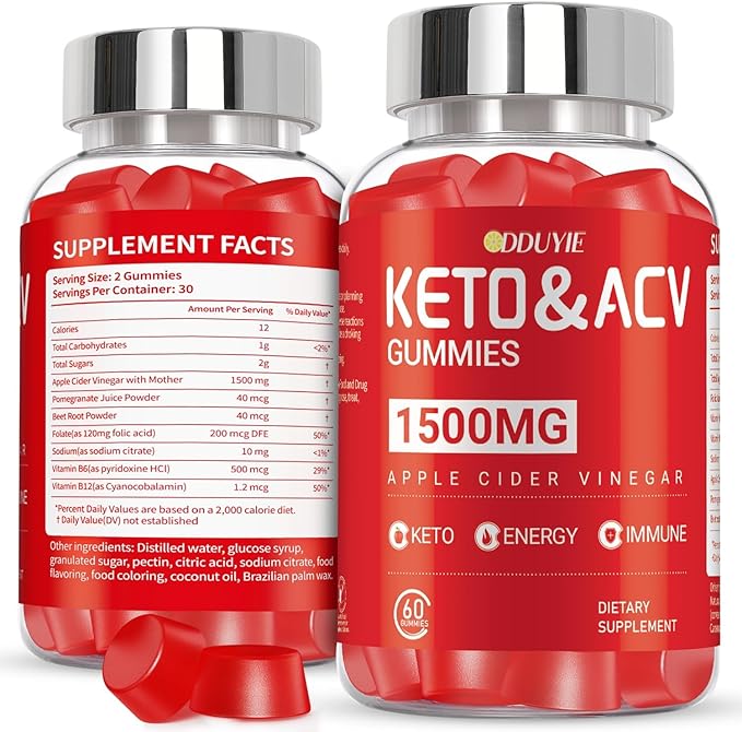 Brilhante Keto ACV Gummies - 1500mg Apple Cider Vinegar Gummies with Pomegranate Beetroot & Vitamin B12 B6 - for Men & Woman - GMO Free & Vegan - 60 Count