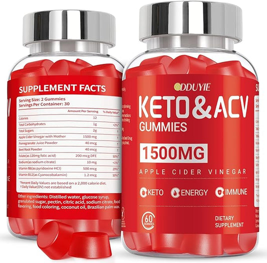 Brilhante Keto ACV Gummies - 1500mg Apple Cider Vinegar Gummies with Pomegranate Beetroot & Vitamin B12 B6 - for Men & Woman - GMO Free & Vegan - 60 Count