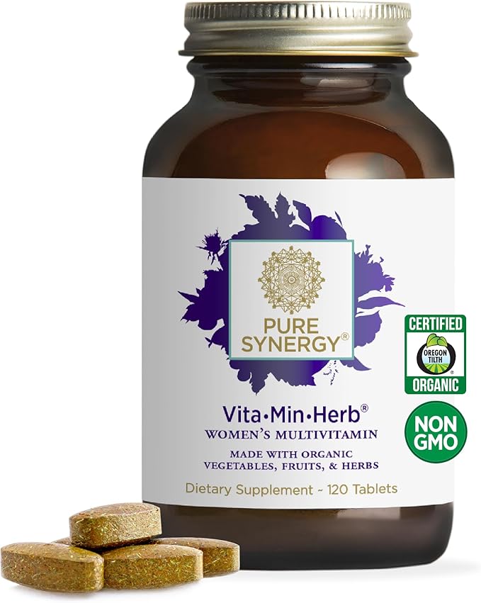 PURE SYNERGY Vita·Min·Herb for Women | Women’s Comprehensive Multivitamin Supplement | Made with Organic Whole Food Non-GMO & Vegan Ingredients | Supports Energy & Immune Health (120 Tablets)