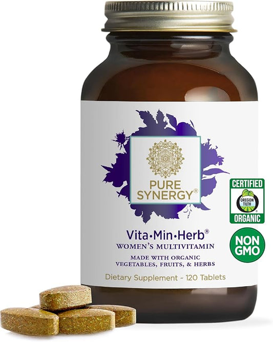 PURE SYNERGY Vita·Min·Herb for Women | Women’s Comprehensive Multivitamin Supplement | Made with Organic Whole Food Non-GMO & Vegan Ingredients | Supports Energy & Immune Health (120 Tablets)