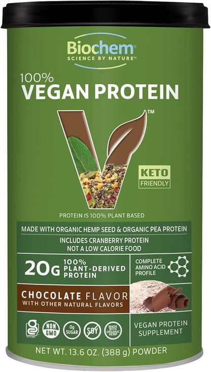 Biochem, Vegan Protein Powder, 20g of Plant-Based Protein to Support Muscles, Chocolate, 13.6 oz
