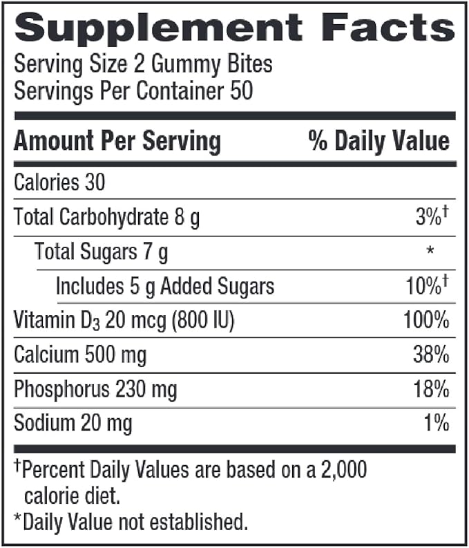 Caltrate Gummy Bites 500 mg Calcium and Vitamin D Supplement, Black Cherry, Strawberry, Orange - 100 Count
