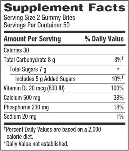 Caltrate Gummy Bites 500 mg Calcium and Vitamin D Supplement, Black Cherry, Strawberry, Orange - 100 Count