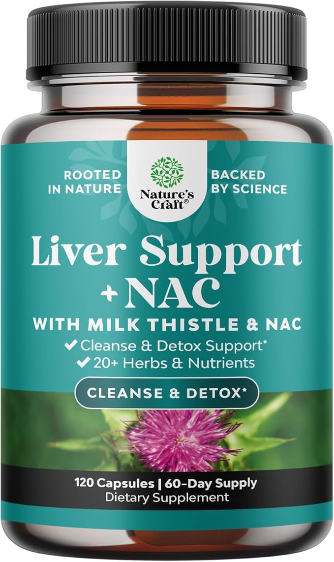 Liver Support Supplement with NAC - Herbal Liver Supplement with N Acetyl Cysteine Silymarin Milk Thistle Extract Dandelion Root Artichoke Extract Choline Bitartrate and Berberine 120 Capsules