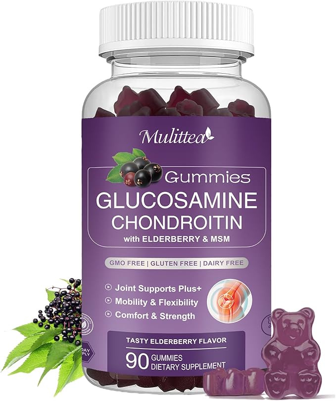 Glucosamine Chondroitin Gummies - Extra Strength Joint Support Supplement with MSM & Elderberry for Natural Joint, Antioxidant Immune Support for Adults, Men & Women-90 Gummies