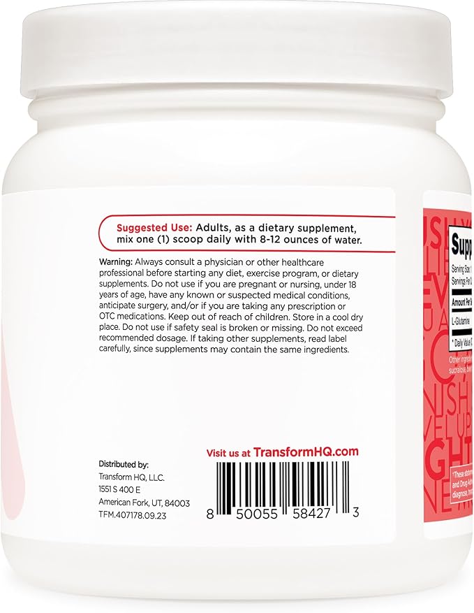 TransformHQ L-Glutamine Powder 500g (Strawberry Lemonade) - Gluten Free, Non-GMO