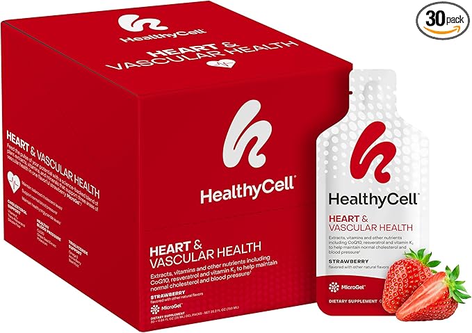 Healthycell Heart & Vascular Health - Heart Health Supplement with Resveratrol, Beet Powder, CoQ10, Omega-3 - Support Healthy Blood Pressure and Cholesterol Levels - Maximum Absorption - 30 Gel Packs