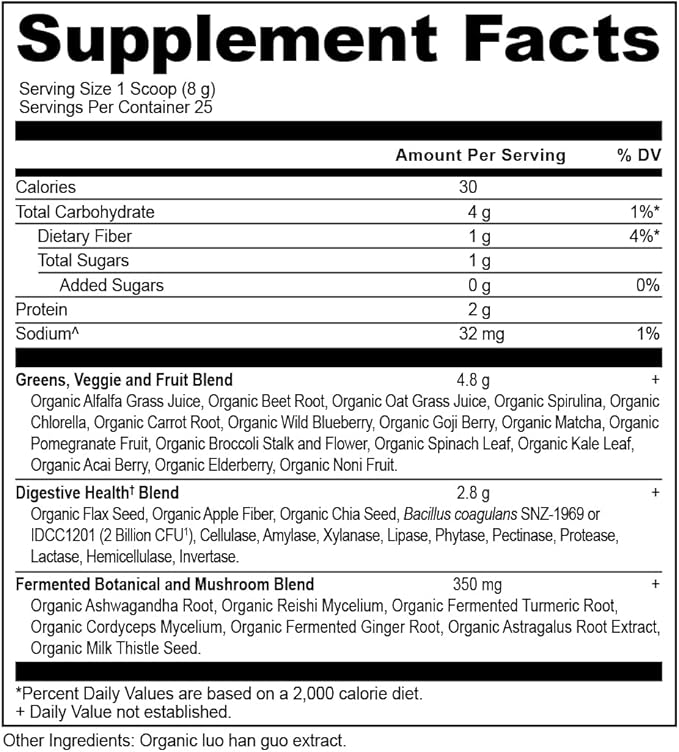 Super Greens Powder by Ancient Nutrition, Organic Superfood Powder with Probiotics Made with Spirulina, Chlorella, Matcha, and Digestive Enzymes, 25 Servings, 7.5oz