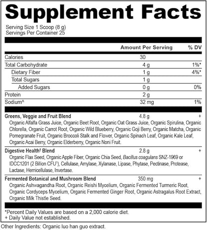 Super Greens Powder by Ancient Nutrition, Organic Superfood Powder with Probiotics Made with Spirulina, Chlorella, Matcha, and Digestive Enzymes, 25 Servings, 7.5oz