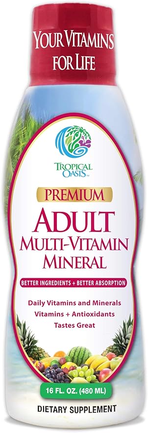 Tropical Oasis Adult Liquid Multivitamin -Liquid Multi-Vitamin and Mineral Supplement with 125 Total Nutrients Including; 85 Vitamins & Minerals, 23 Amino Acids, and 18 Herbs - 16 fl oz, 32 serv