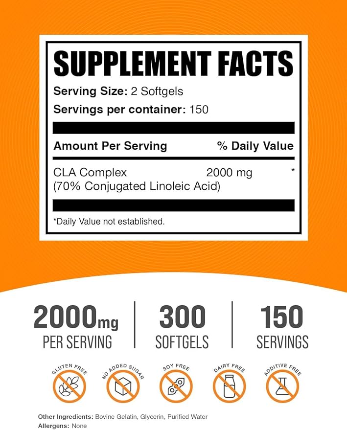 BulkSupplements.com Conjugated Linoleic Acid Softgels - CLA Supplements, CLA 2000mg, CLA Safflower Capsules, CLA Pills - 2 CLA Softgels per Serving, 150-Day Supply, 300 Softgels