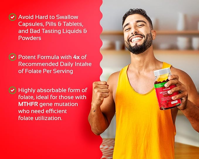CogniTune Methylfolate Gummies - Easy to Take High Potency L-Methylfolate, Folate Supplement for Brain, Heart Health & Immunity, Delicious Strawberry Flavor, Non-GMO, Vegan, Gluten-Free