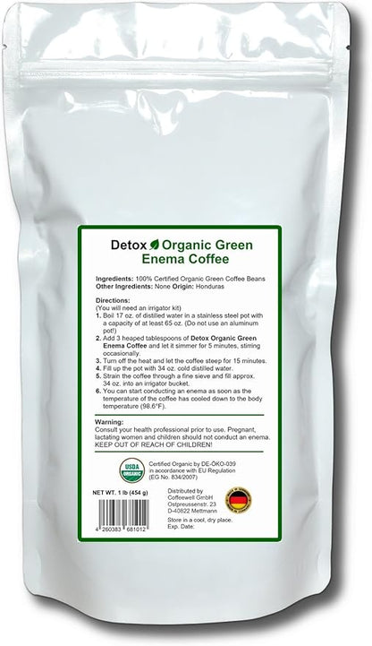 Detox Organic Green Enema Coffee (1 Pound) - Germany's No.1 for Therapy (Gerson), Weight Loss, Detox and Cleansing - GMP certified, Lab tested, Mold Free