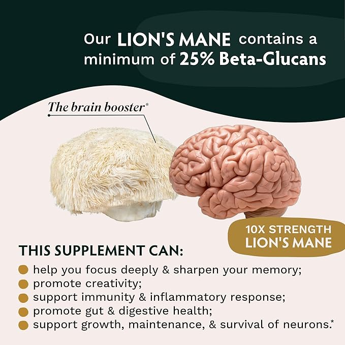TRIBE ORGANICS Lion’s Mane Supplement 1800mg Mushroom Extract Powder - Immune System Booster & Brain Nootropic for Focus and Memory | Mental Clarity | Natural Energy and Immunity - 120 Vegan Capsules