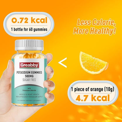 Potassium Gummies, Potassium Chloride 500mg for Adults, Sugar-Free Potassium Supplement, Muscle Relief & Heart Health for Women Men, Electrolyte Balance, Efficient Potassium Supply, 120 Servings