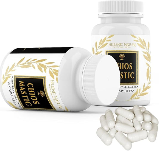 Premium Chios Mastic Natural SUGARLESS Gum Capsules - Especially Selected to Improve Health - Vegan Breath Care, Organic, No Carb Diet, H Pylori