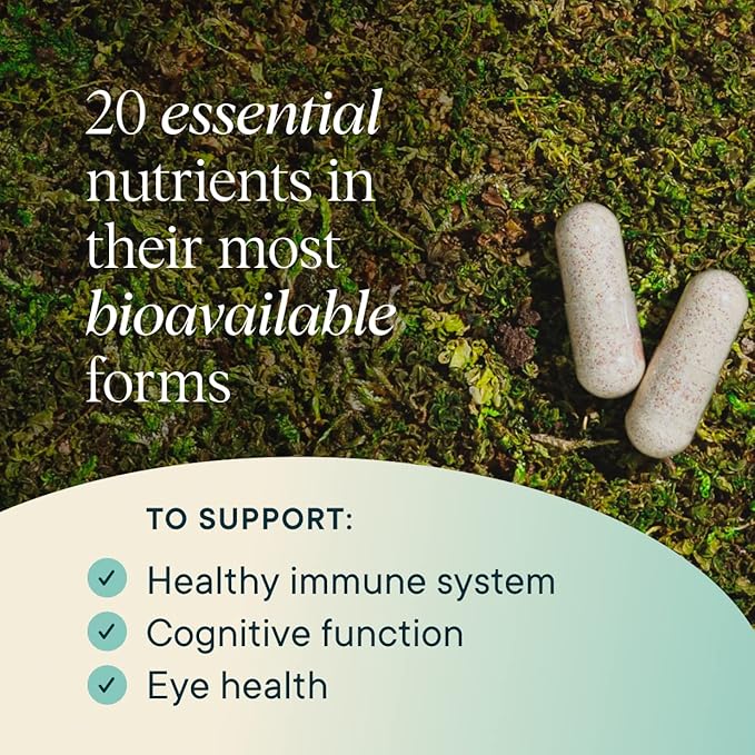 Ora Organic Plant Based Multivitamin for Women and Men, Bluelight Protection - Brain, Eye, Energy, Immune, Skin, Hair, Heart, and Bone Health Support, 60 Vegan Capsules