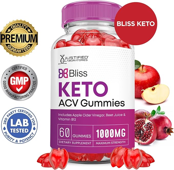 (5 Pack) Bliss Keto ACV Gummies Advanced Formula 1000MG X 10 Bliss Keto Gummies Apple Cider Vinegar Boost Formulated with Pomegranate Beet Juice Powder B12 Vegan Non GMO 300 Gummys