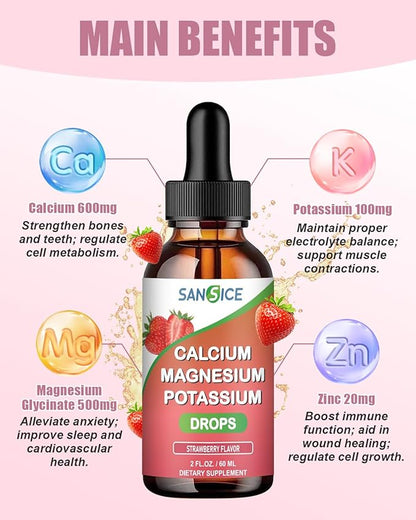 Potassium Magnesium Drops - High Absorption Calcium Magnesium Supplement with Magnesium Glycinate Calcium Zinc and Potassium for Kids, Liquid Potassium Supplement-Energy Sleep and Relaxation-2 Pack