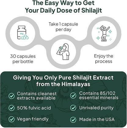 One-Per-Day Shilajit for Men and Women - Natural and Potent Shilajit Supplement for Age-Defying, Bone Strength, Hormone Support and More - 3 Bottles Shilajit Capsules