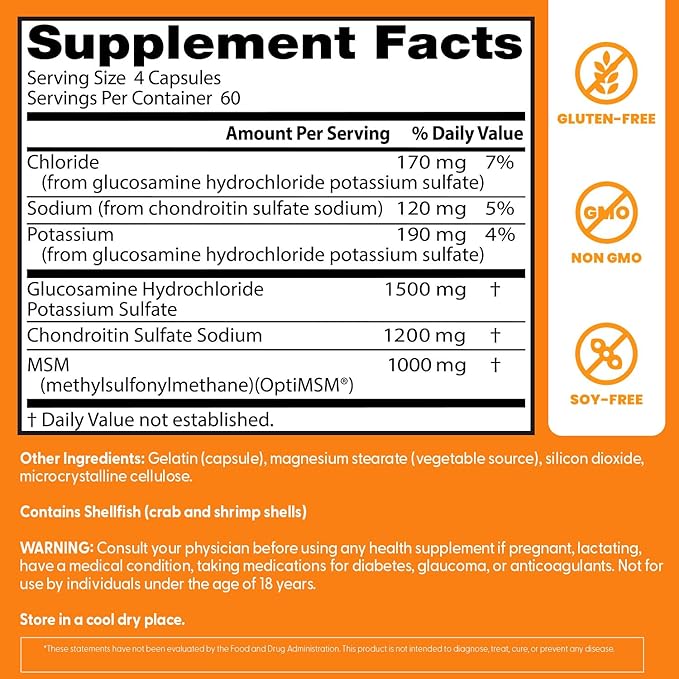 Doctor's Best Glucosamine Chondroitin Msm with OptiMSM Capsules, Supports Healthy Joint Structure, Function & Comfort, Non-GMO, Gluten Free, Soy Free, 240 Count (Pack of 1)