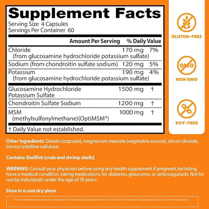 Doctor's Best Glucosamine Chondroitin Msm with OptiMSM Capsules, Supports Healthy Joint Structure, Function & Comfort, Non-GMO, Gluten Free, Soy Free, 240 Count (Pack of 1)