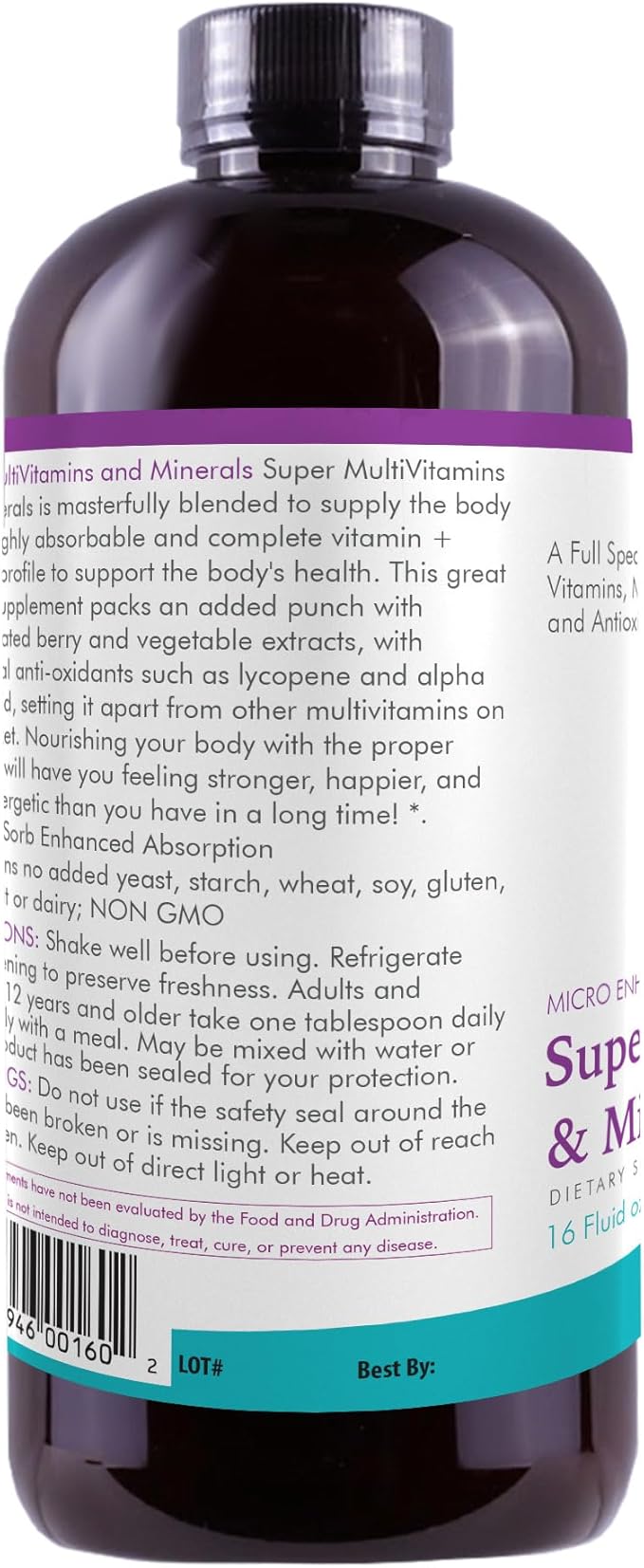 Liquid Super Multivitamin and Minerals - Premium Liquid Vitamins for Enhanced Absorption - Daily Liquid Multivitamin Supplement for Optimal Health and Wellness - 16 oz