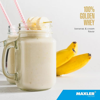 Maxler 100% Golden Whey Protein - 24g of Protein per Serving - Premium Whey Protein Powder for Pre Post Workout - Fast-Absorbing Whey Concentrate, Isolate & Hydrolysate Blend - Bananas & Cream 2 lb