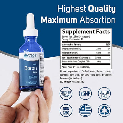 Trace Minerals | Liquid Ionic Boron | 6 mg Boron | Supports Normal Bone Metabolism, Brain Function & Joints | with Ionic Trace Minerals, Magnesium + Chloride | 144 Servings, 2 fl oz (3 Pack)