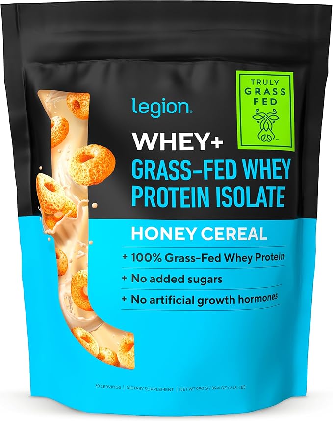 LEGION Whey+ Whey Isolate Protein Powder from Grass Fed Cows - 30 Servings (30 Serving, Honey Cereal)