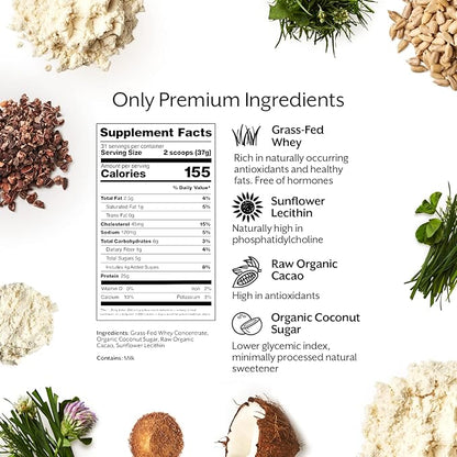 Promix Whey Protein Powder, Raw Chocolate - 2.5lb Bulk - Grass-Fed & 100% All Natural - ­Post Workout Fitness & Nutrition Shakes, Smoothies, Baking & Cooking Recipes - Gluten-Free & Keto-Friendly