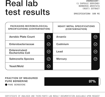 Ultra High Strength Berberine HCl 500mg from The Himalayas - Berberine Supplement - 97% Tested Purity Extract - Wild Harvested - Concentrated Berberine 500mg Supplements -90 Veggie Capsules