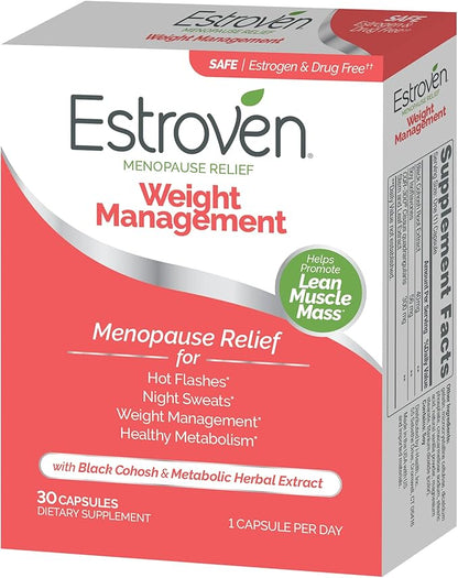 Estroven Weight Management for Menopause Relief - 30 Ct. - Clinically Proven Ingredients Help Manage Weight, Provide Night Sweats & Hot Flash Relief - Drug-Free & Gluten-Free Caplets