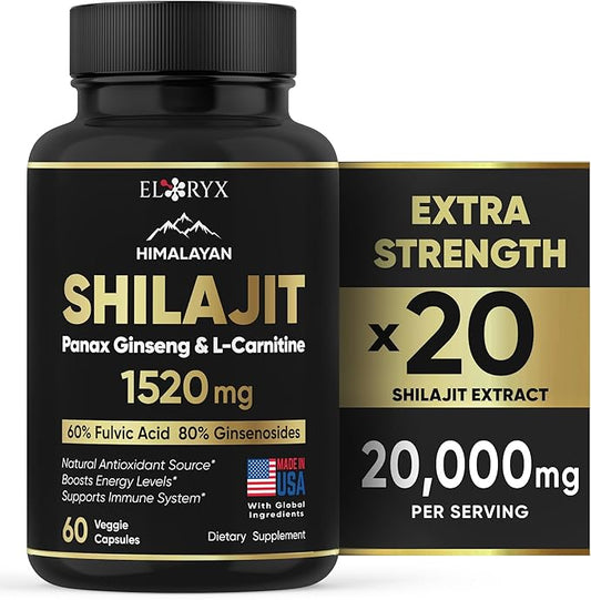 Pure Himalayan Shilajit Supplement 60 Capsules 60% Fulvic Acid 85+ Trace Minerals for Energy Boost & Immune Support Shilajit for Men & Women Alternative to Authentic Shilajit Resin or Pills, USA Made