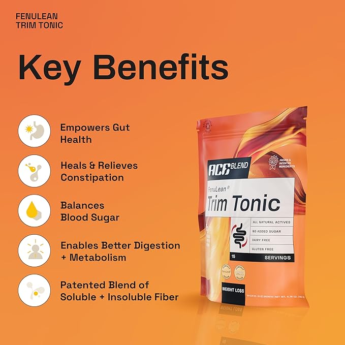Trim Tonic | 15 Serves | Daily Fiber | Psyllium-Free | Gut Health | Soluble+Insoluble 15 Sachets