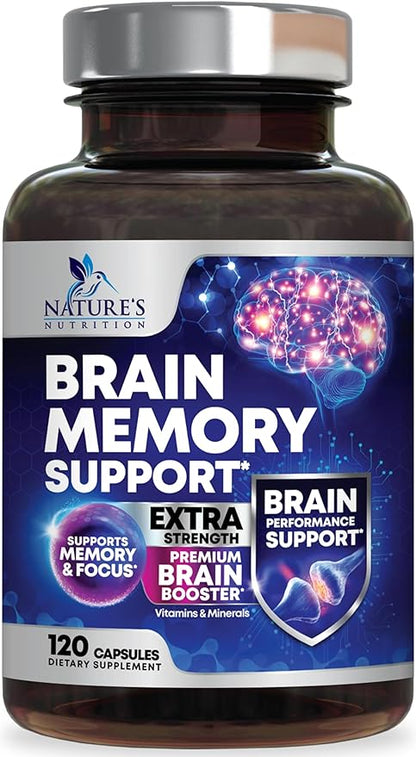 Nootropic Brain Supplements for Memory and Focus - 40 Nootropics & Vitamins to Support Clarity & Concentration, Brain Health Memory Pills with Phosphatidylserine Bacopa Huperzine & DMAE - 120 Capsules