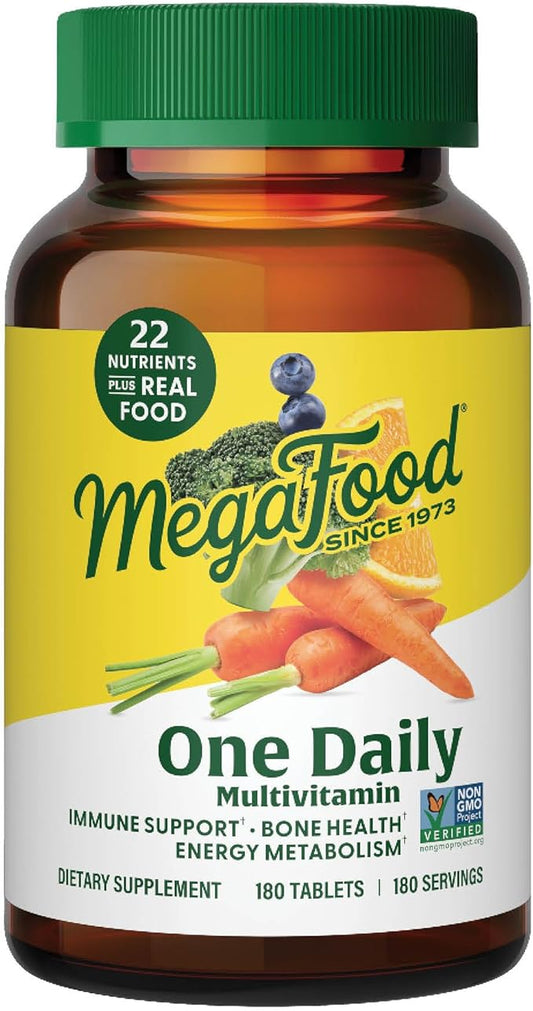 MegaFood One Daily Multivitamin - Multivitamin for Women and Men - with Real Food - Immune Support Supplement - Vitamin C & Vitamin B - Bone Health - Energy Metabolism - Vegetarian, Non-GMO - 180 Tabs
