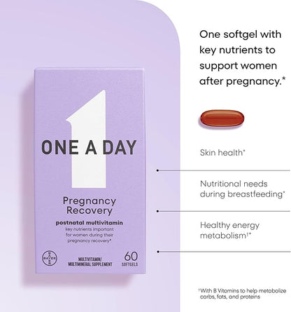 ONE A DAY Postnatal Complete Multivitamin for Post-Pregnancy with Folic Acid and Omega-3 DHA, 60 Count (Packaging May Vary)