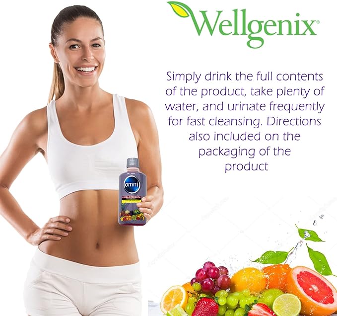 Wellgenix Omni Cleansing Drink, Extra Strength Body Detox, Herbal Cleanse Detox Liquid. Flush Your System, Fruit Punch Flavor, 32 Fl Oz, Premium Detox Support (2 Pack)