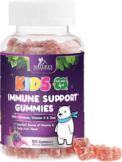 Kids Immune Support Gummy - Vitamin C, Zinc & Echinacea, Daily Children's Immune Support Gummies for Kids Ages 4 and Up, Nature's Vitamins for Kids, Vegan & Non-GMO, Natural Berry Flavor - 120 Gummies